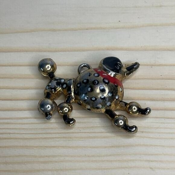 Vintage 1950s Polka Dot Poodle Dog Charm Pendant - Picture 1 of 4